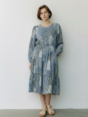 Les Amis Blue Floral Boho Tiered Pocket Dress Small